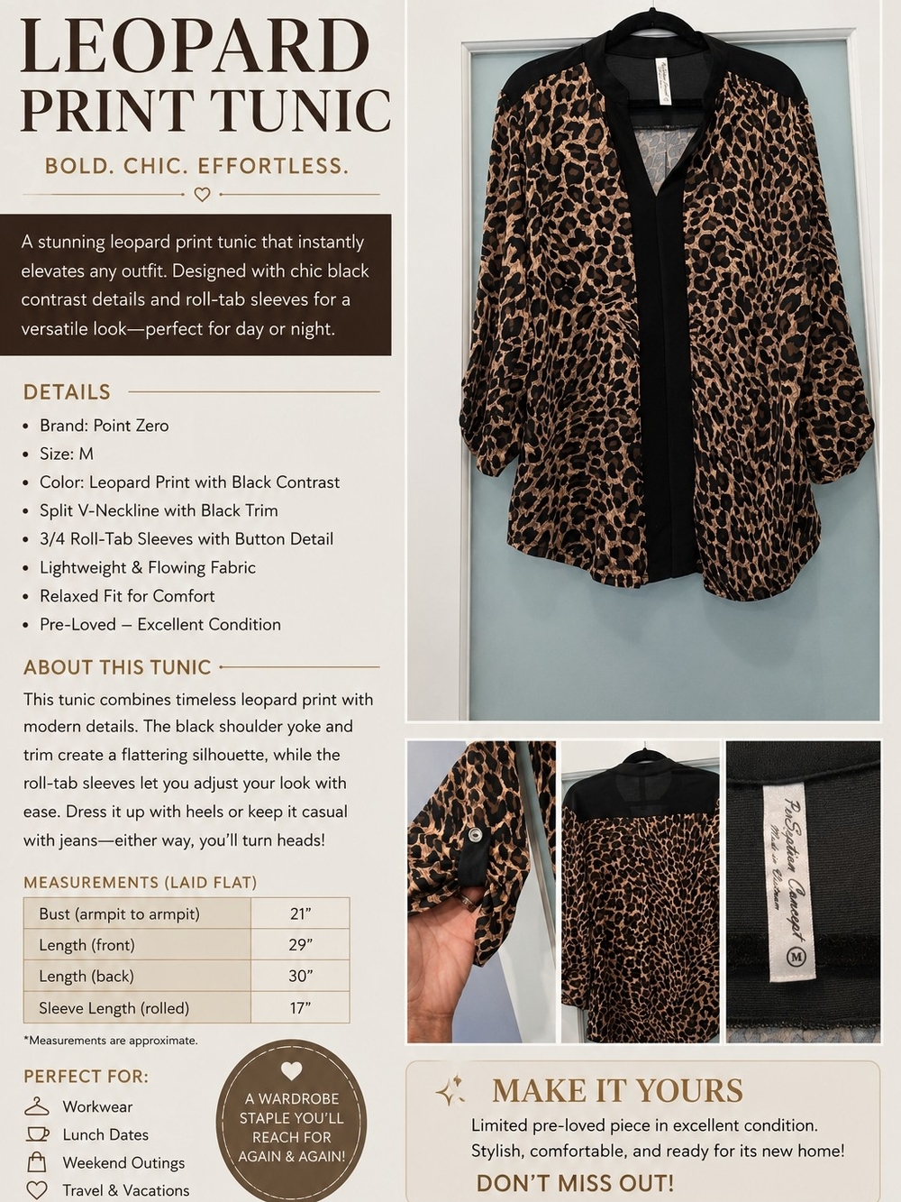 Point Zero Leopard Print Tunic with Black Trim - Brown/Black